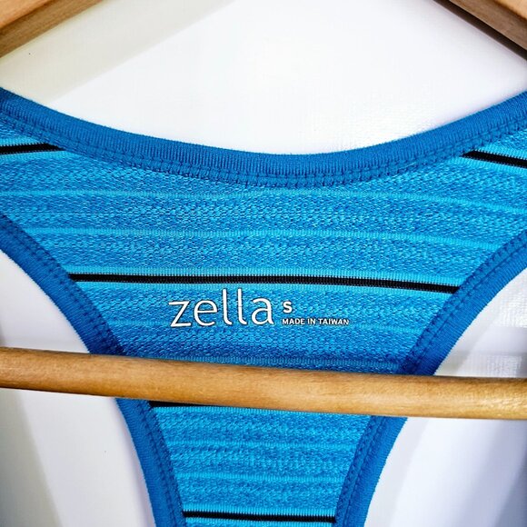 Zella Womens Blue‎ Striped Racerback Tank Top Ruched Sides S ~TT82.6 - Picture 3 of 5